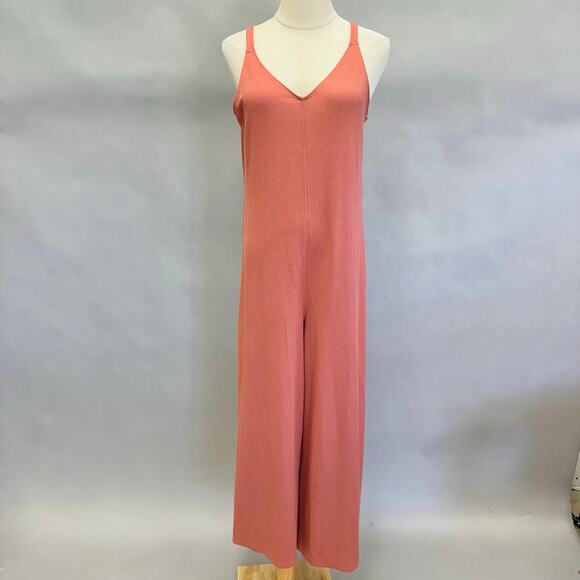 Athleta pink waffle knit Wind Down jumpsuit Size Small v neck wide leg - Picture 15 of 15